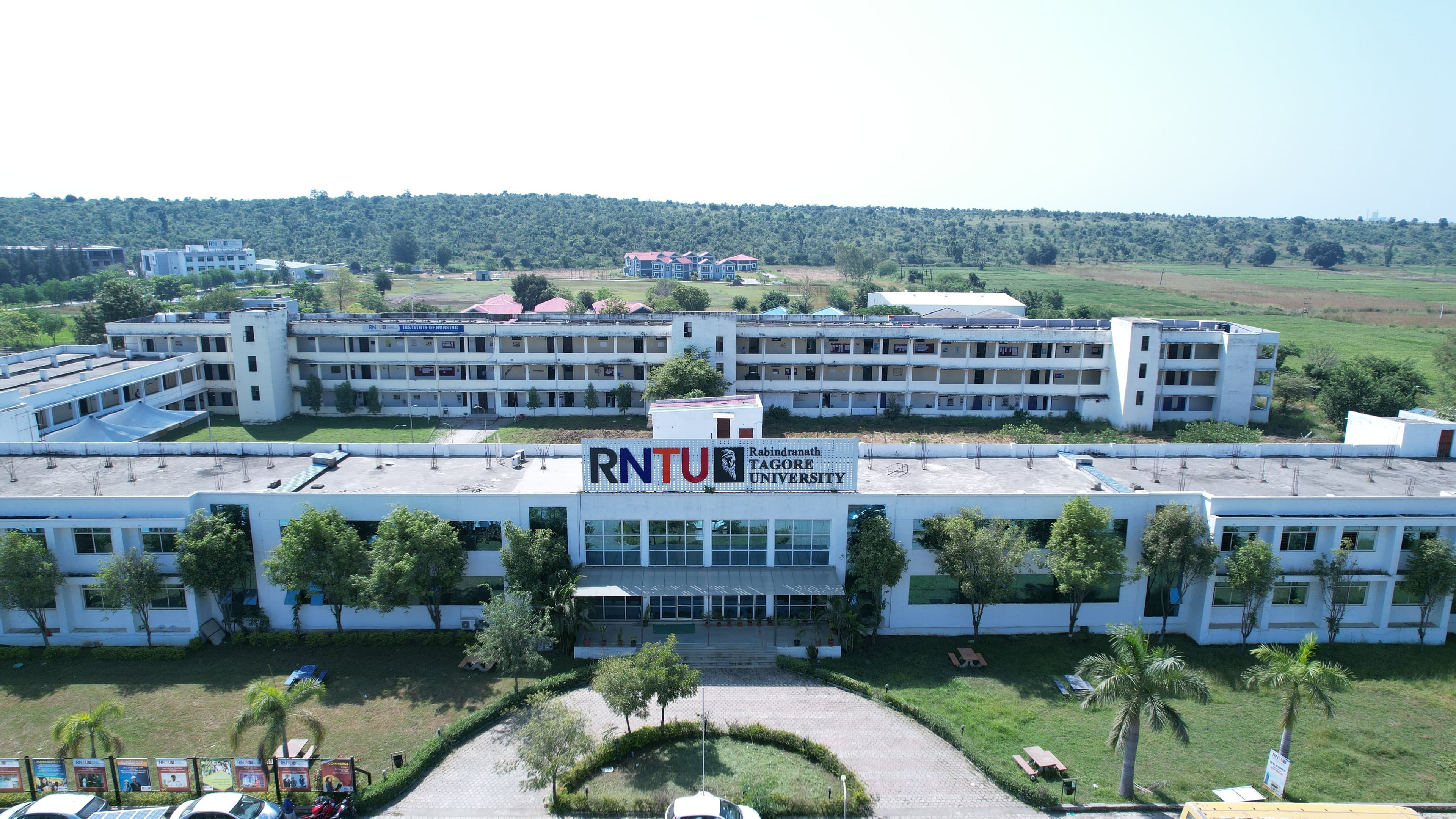 Campus view of Rabindranath Tagore University (RNTU), Bhopal-Indore Highway, Sehore, Madhya Pradesh 466114